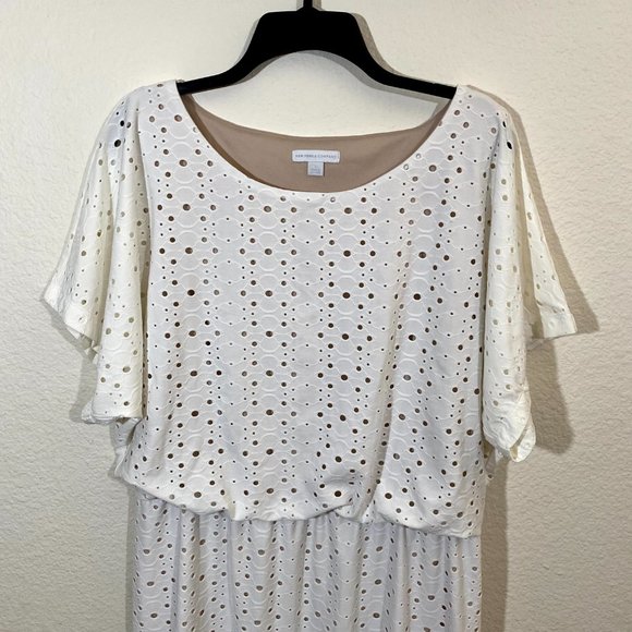 New York & Company sz:L White Tan Perforated Dress - Picture 3 of 11